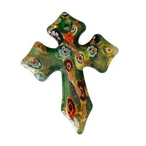 Murano Glass Chunky Cross Pendant Necklace